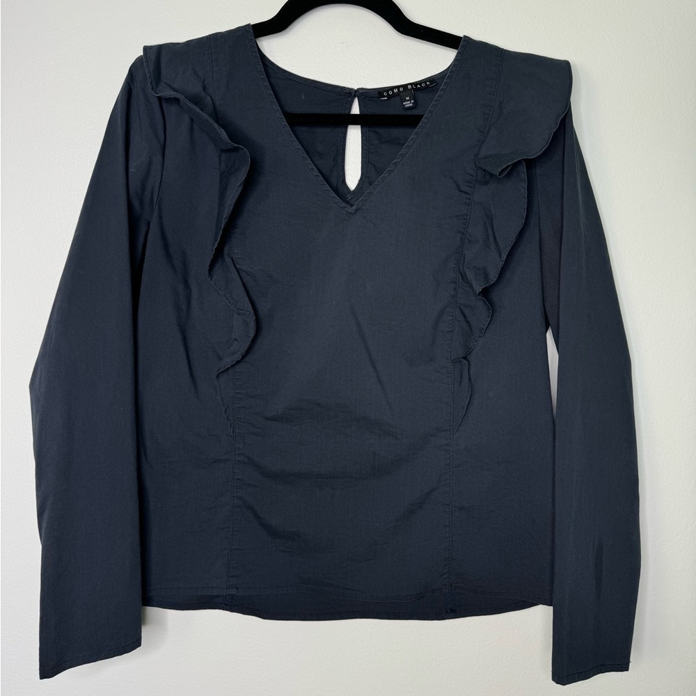Como Black ruffle charcoal black blouse